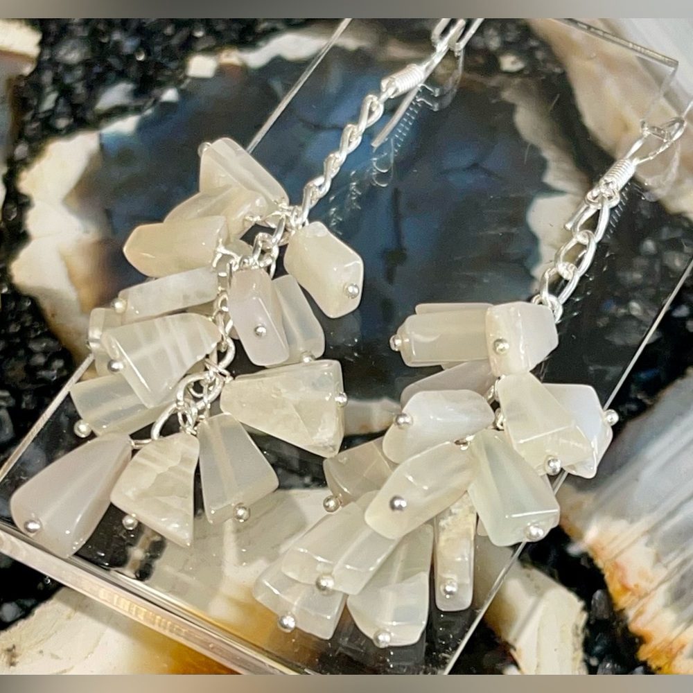 Clear Crystal Agate Earrings 2 7/8”